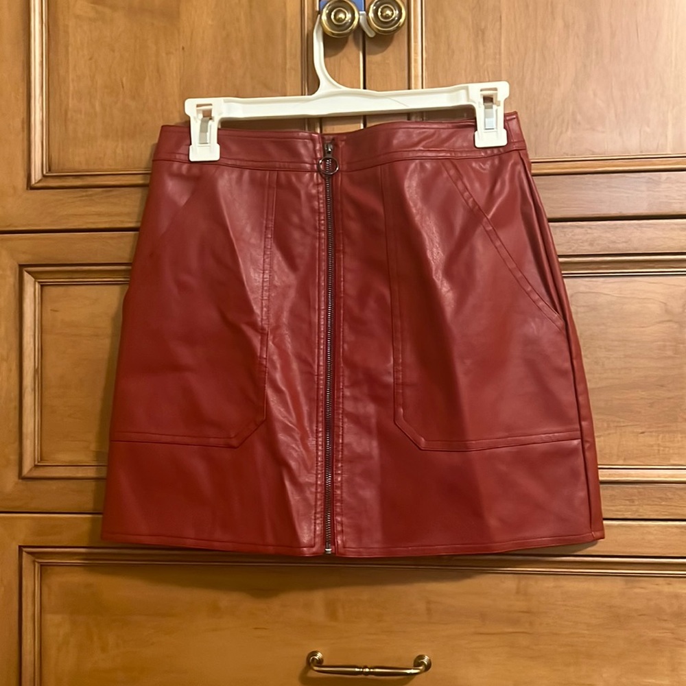 Red leather skirt